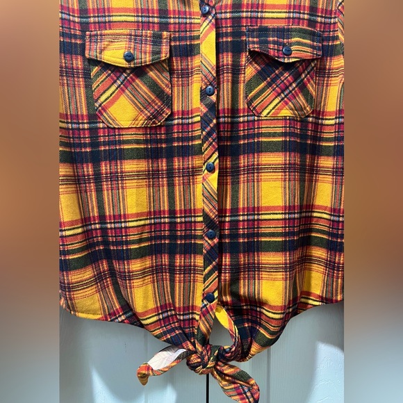Fashion Nova Mustard Plaid Tie Knot Button Up Top - Picture 9 of 13